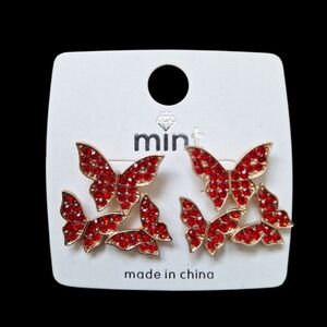 3 for $15 Mint Red Butterfly Earrings